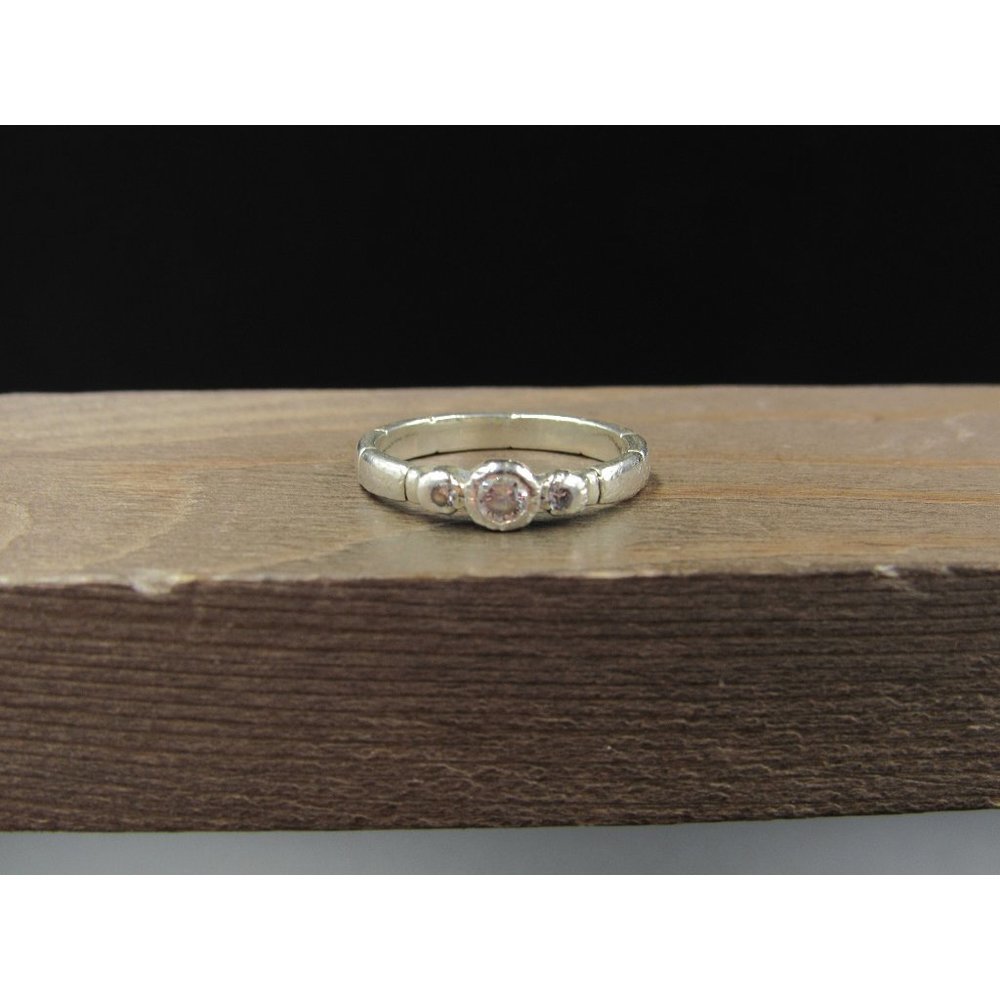 Size 7 Sterling Silver Unique Worn Triple Round CZ Band Ring Vintage Statement